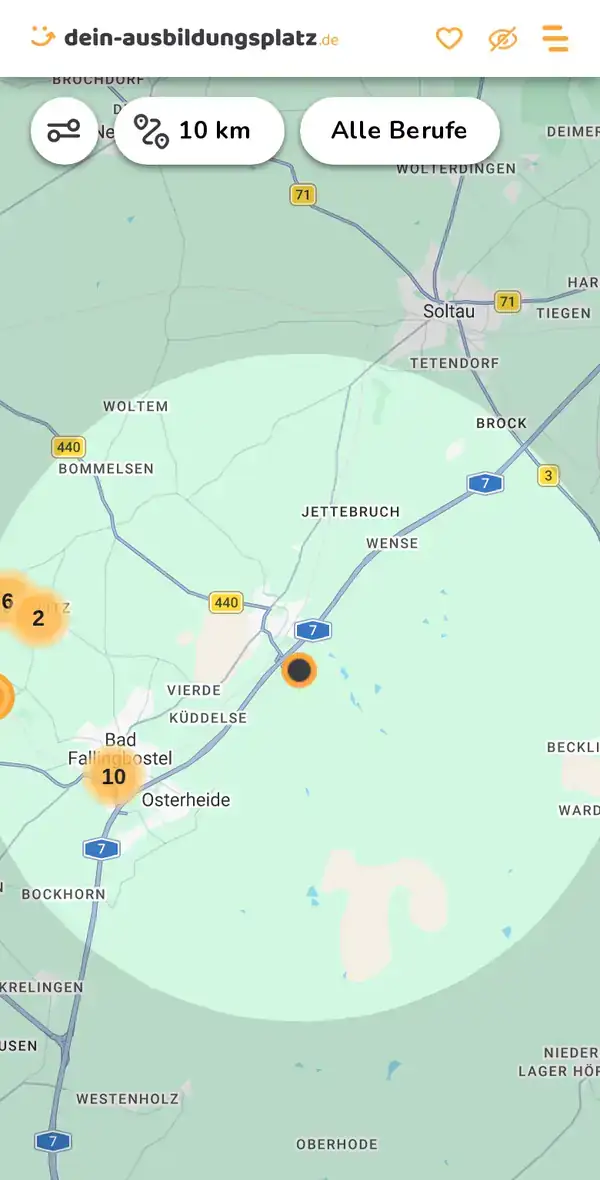 Karte von dein-ausbildungsplatz.de: Ausbildungsbetriebe im Umkreis von 10 km um 29683 Bad Fallingbostel