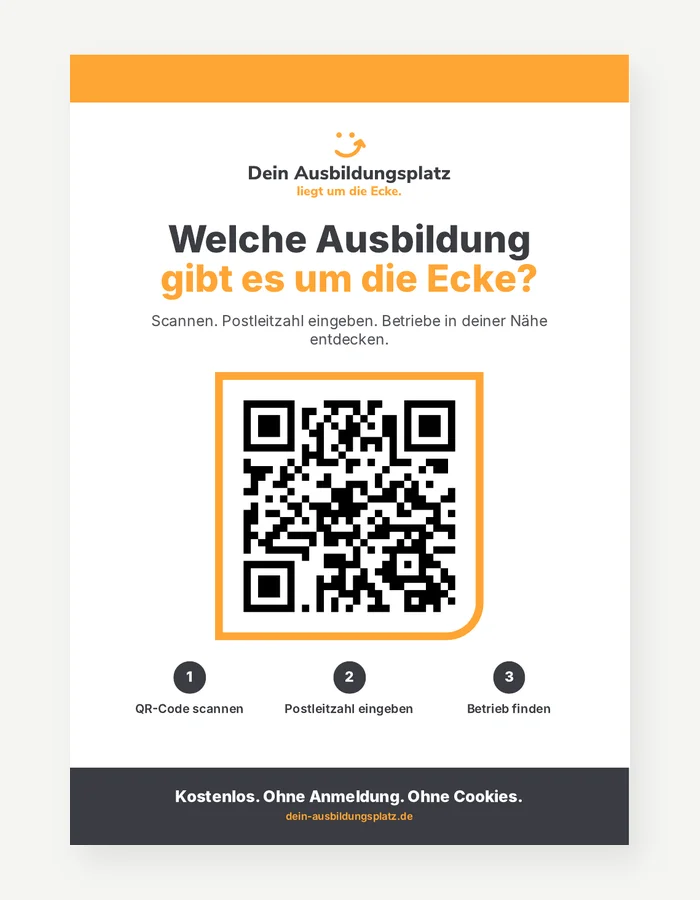 Plakat mit QR-Code: Welche Ausbildung gibt es um die Ecke?